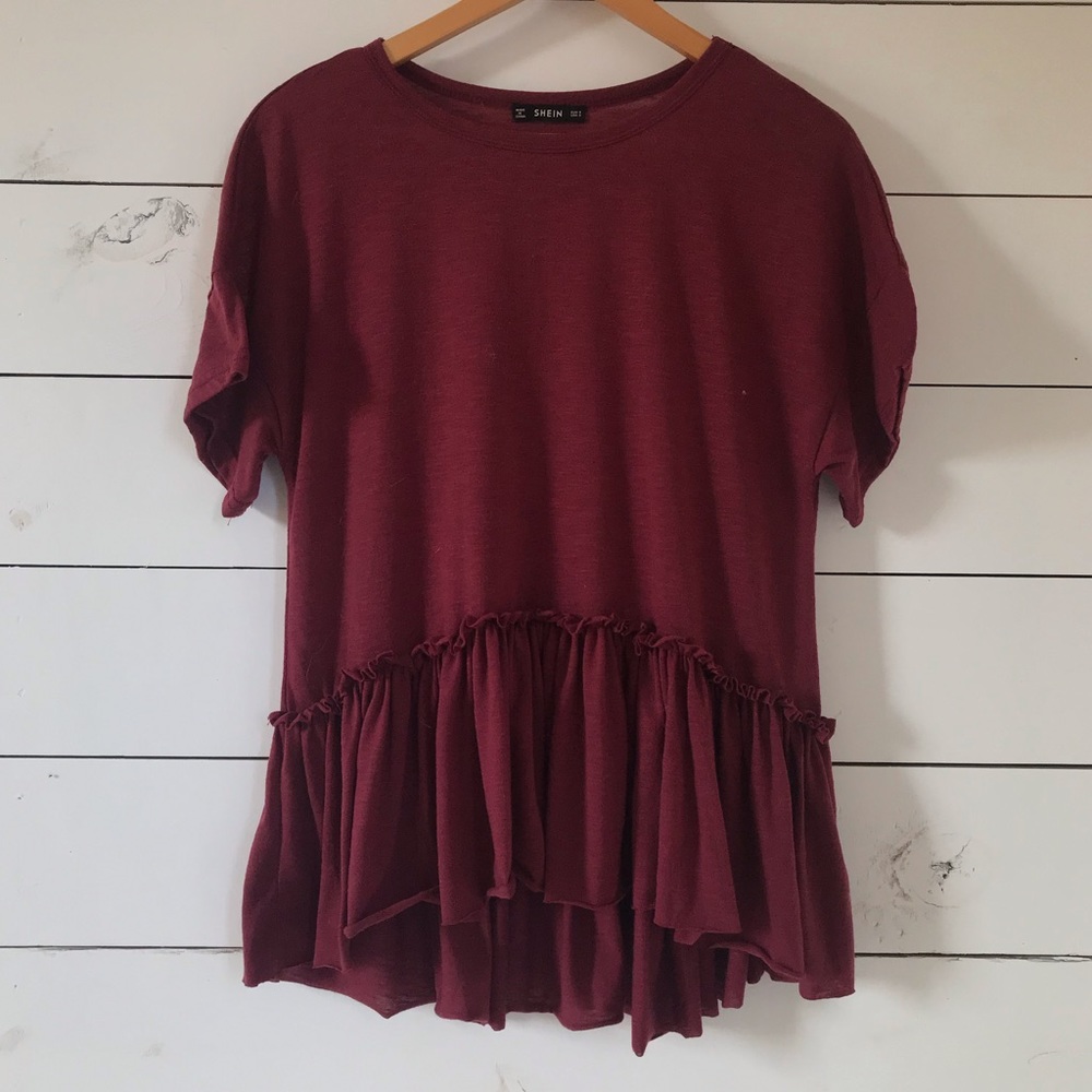 Shein drop shoulder hem ruffle tee